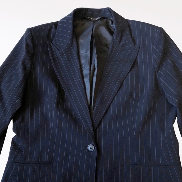 NORMA Kamali Blazer Indigo Navy Pinstripe Fitted Career Single Button 18 - Picture 4 of 11